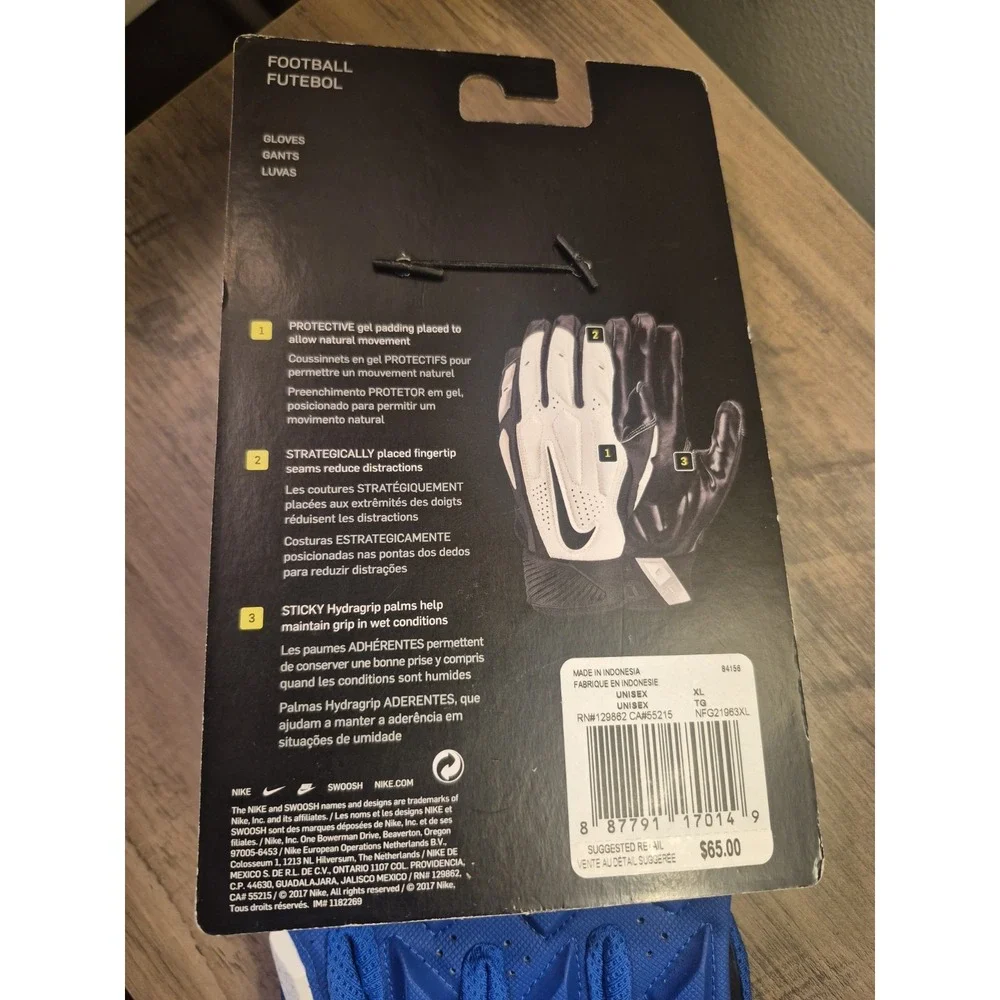 Nike Football D-TACK GLOVES Men's Size XL Blue Brand New